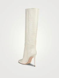 Croc-Embossed Leather Knee-High Boots