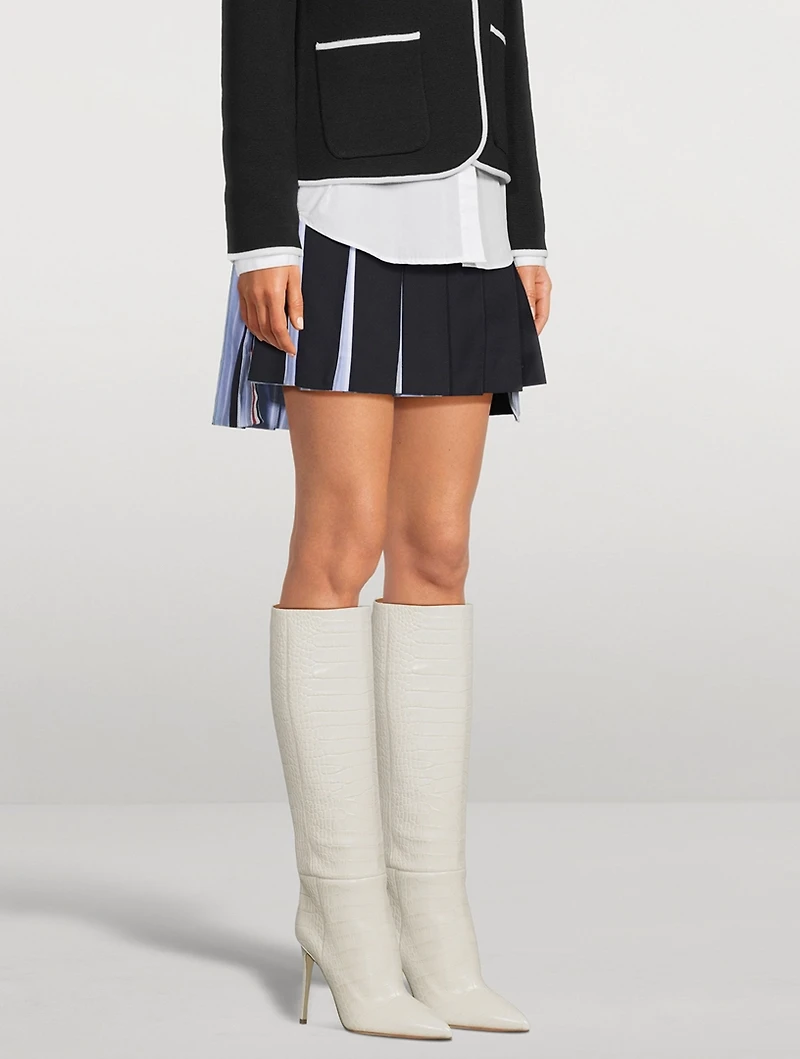 Croc-Embossed Leather Knee-High Boots