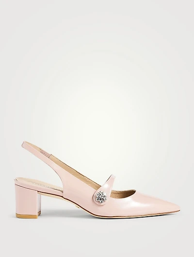 Crystal Fleur Patent Leather Slingback Pumps