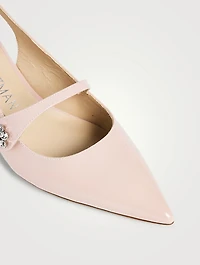 Crystal Fleur Patent Leather Slingback Pumps
