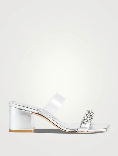 Crystal Fleur Metallic Leather Mules