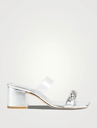 Crystal Fleur Metallic Leather Mules