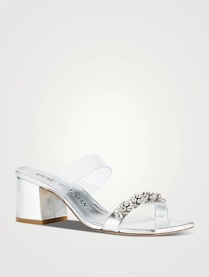 Crystal Fleur Metallic Leather Mules