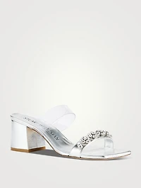 Crystal Fleur Metallic Leather Mules
