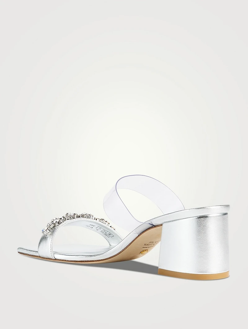 Crystal Fleur Metallic Leather Mules