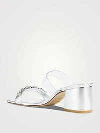 Crystal Fleur Metallic Leather Mules