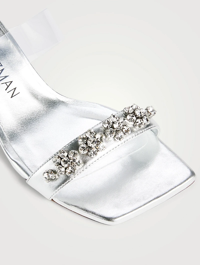 Crystal Fleur Metallic Leather Mules