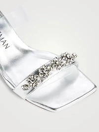 Crystal Fleur Metallic Leather Mules