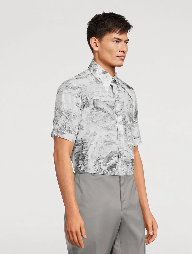 Nautical Toile Poplin Short Sleeve Shirt