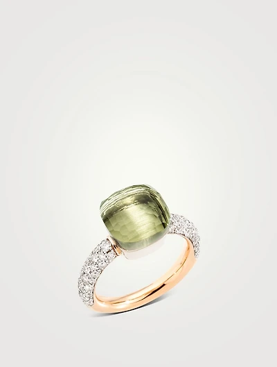 Nudo Classic 18K White And Rose Gold Ring With Prasiolite Diamonds