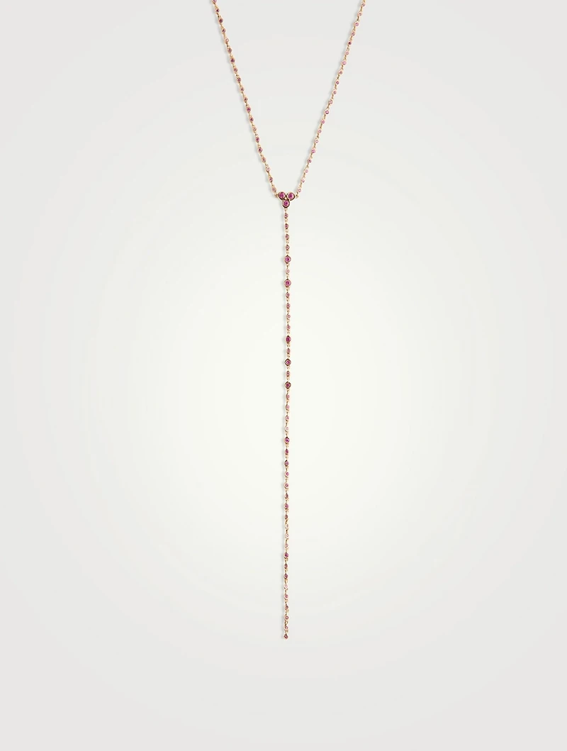 18K Gold Infinity Station Lariat Necklace With Pink Sapphire