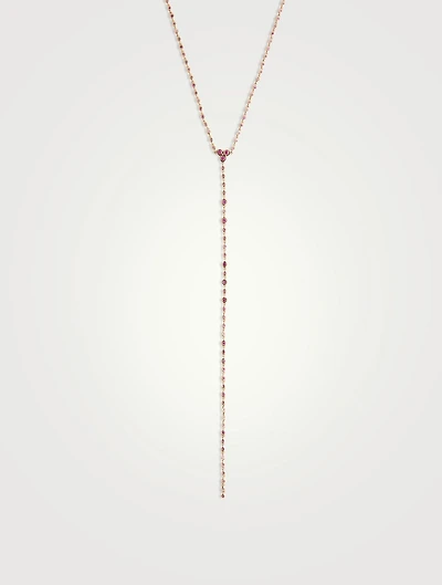 18K Gold Infinity Station Lariat Necklace With Pink Sapphire