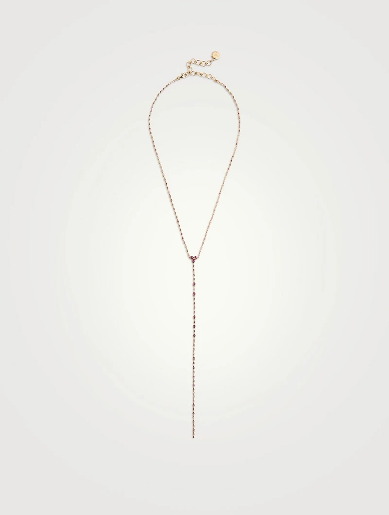 18K Gold Infinity Station Lariat Necklace With Pink Sapphire