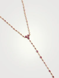 18K Gold Infinity Station Lariat Necklace With Pink Sapphire