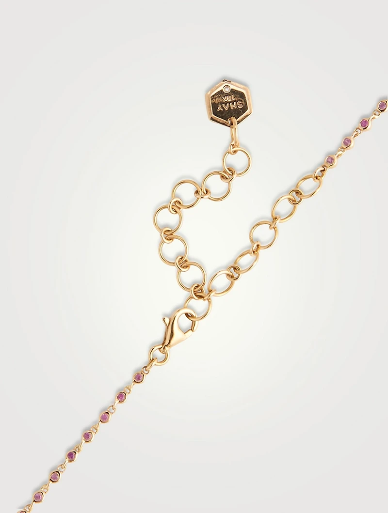 18K Gold Infinity Station Lariat Necklace With Pink Sapphire