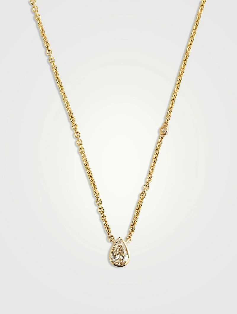 18K Gold Diamond Bezel Pear Pendant Necklace