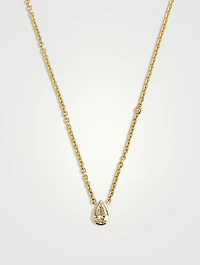 18K Gold Diamond Bezel Pear Pendant Necklace