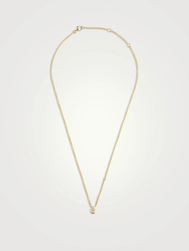 18K Gold Diamond Bezel Pear Pendant Necklace