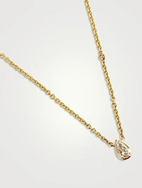 18K Gold Diamond Bezel Pear Pendant Necklace