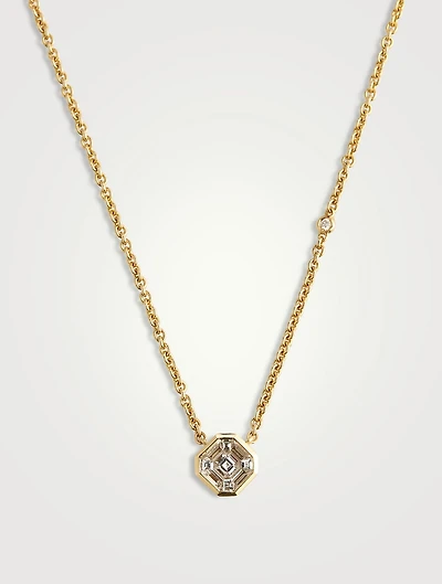 18K Gold Diamond Radiant Illusion Pendant Necklace