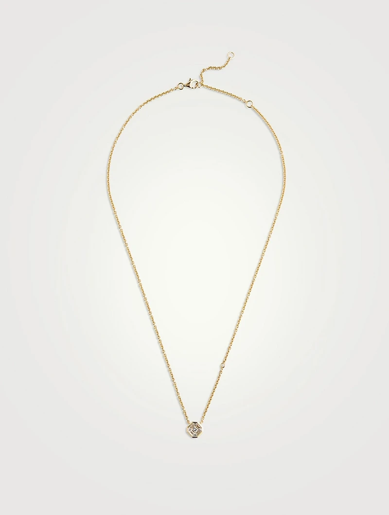 18K Gold Diamond Radiant Illusion Pendant Necklace