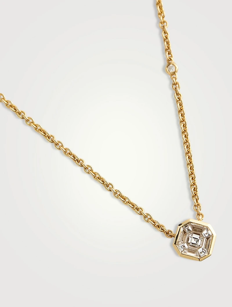 18K Gold Diamond Radiant Illusion Pendant Necklace