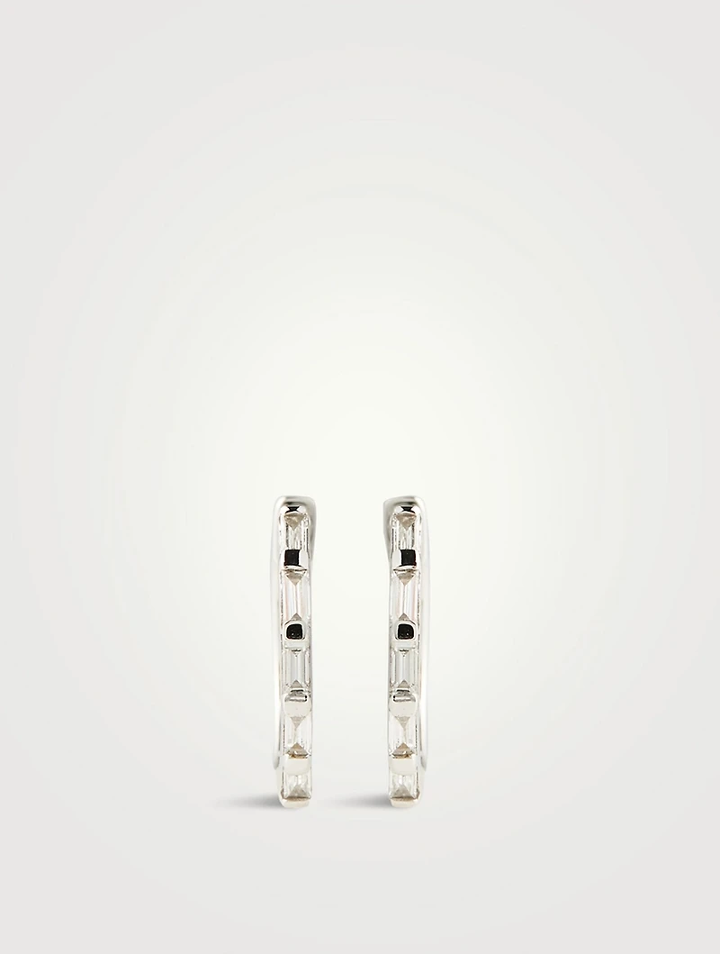 18K White Gold Diamond Baguette Mini Huggie Hoop Earrings