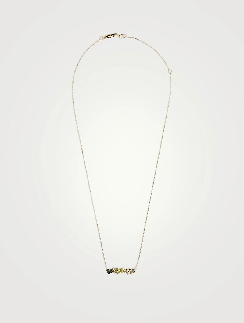 Gold Mix Stone Bar Necklace With Diamonds