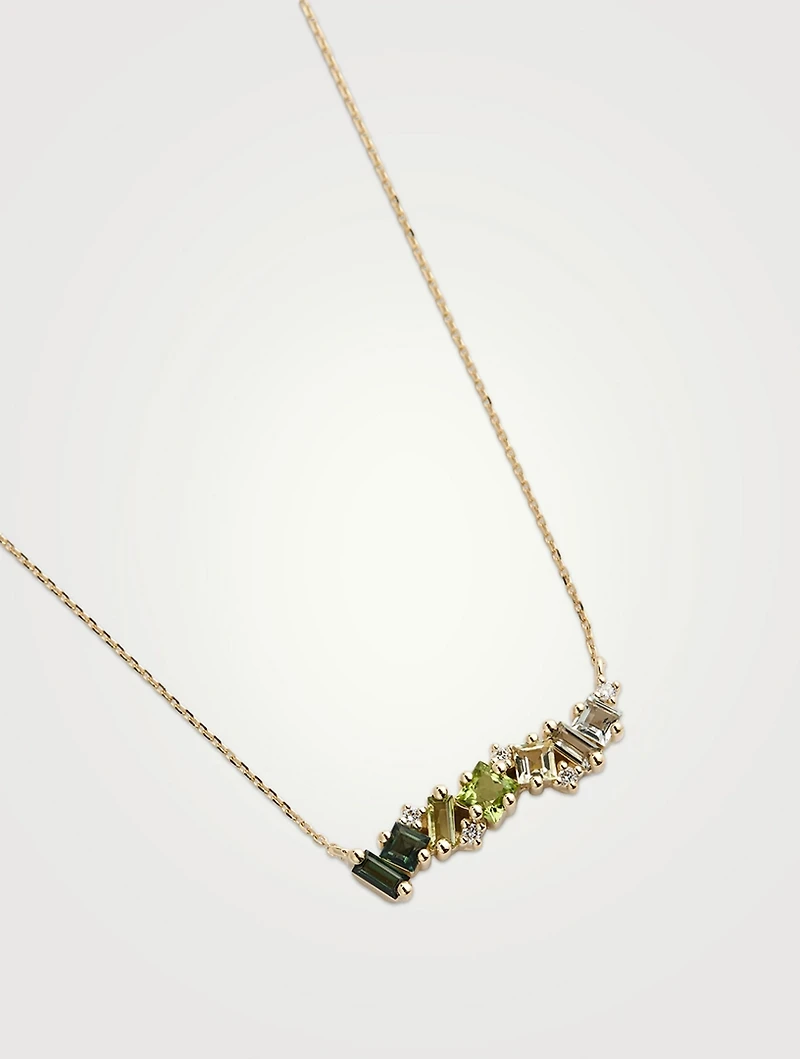 Gold Mix Stone Bar Necklace With Diamonds