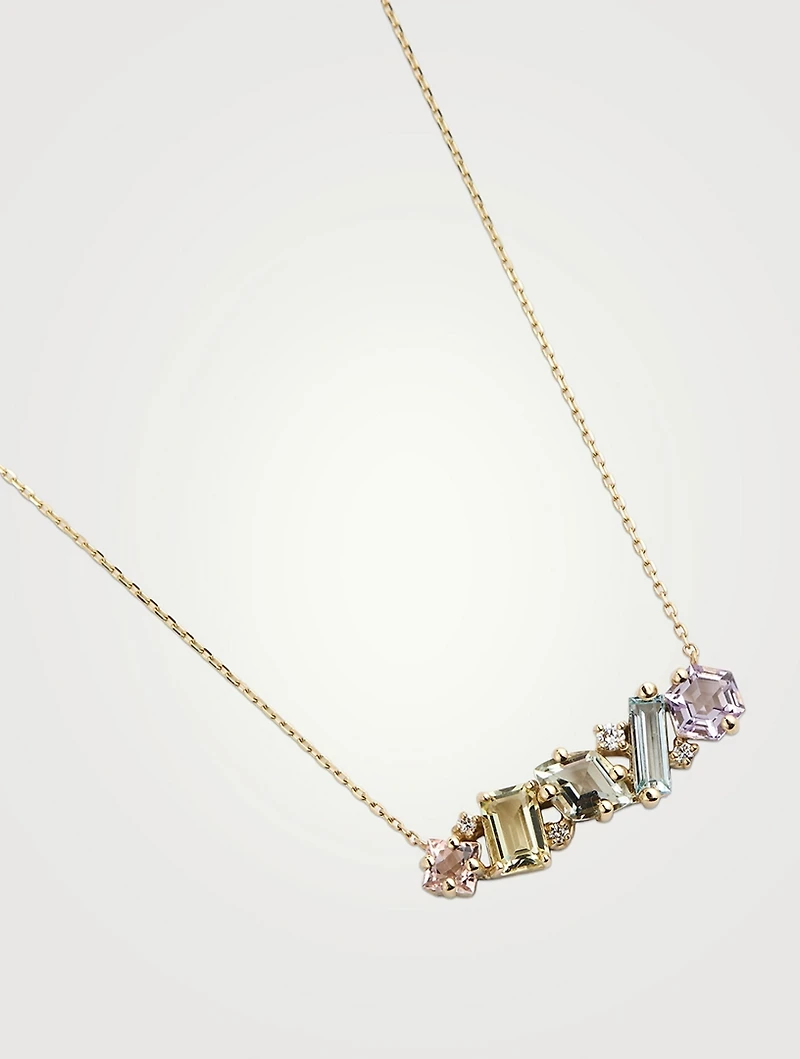 Gold Zigzag Bar Necklace With Diamonds