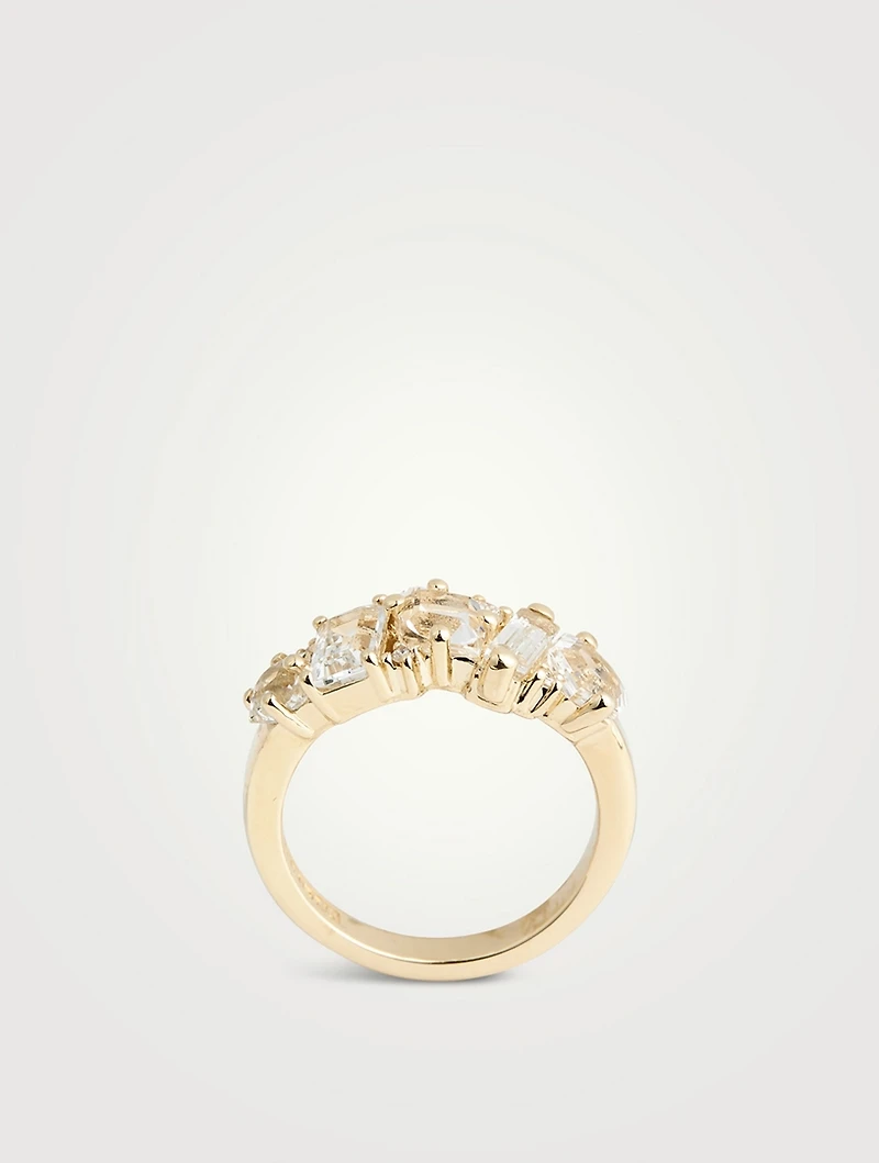 Nadima 14K Gold White Topaz Glimmer Ring With Diamonds
