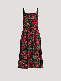 Stretch-Silk Midi Dress Cherries Print