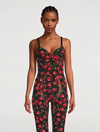 Nylon Stretch Pants Cherry Print