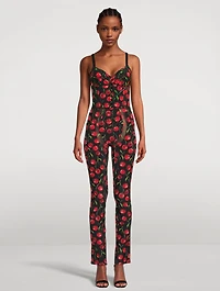 Nylon Stretch Pants Cherry Print