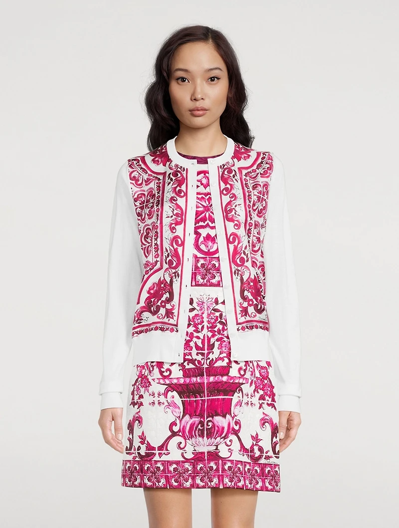 Silk And Twill Cardigan Majolica Print