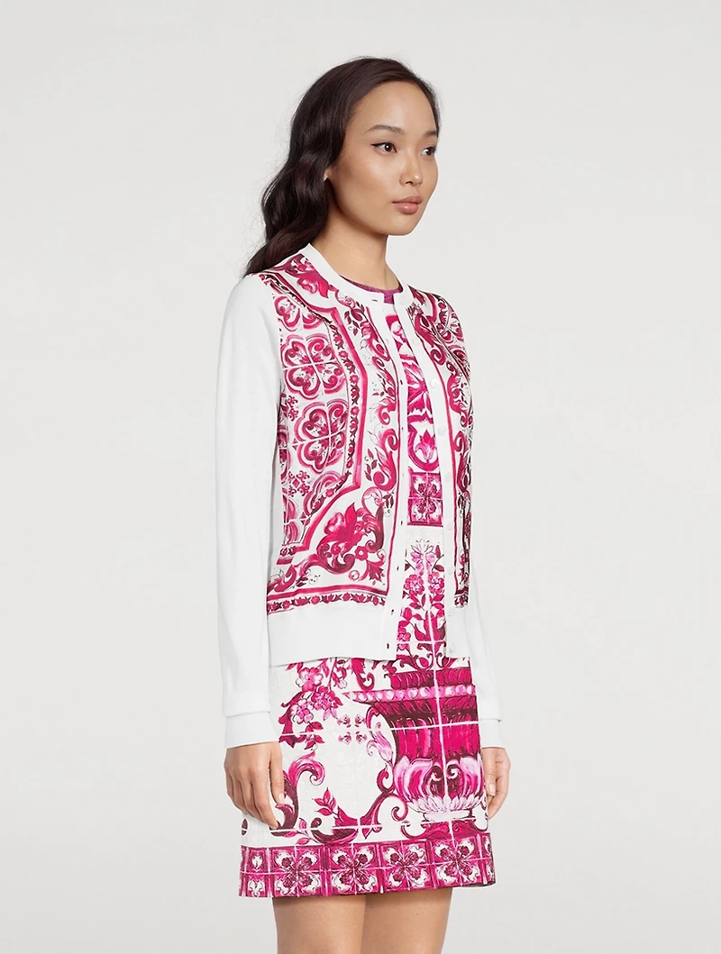 Silk And Twill Cardigan Majolica Print