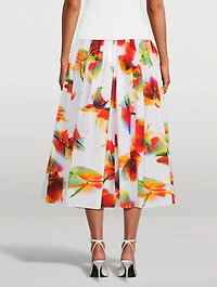 Gathered Midi Skirt Solarised Orchid Print