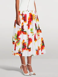 Gathered Midi Skirt Solarised Orchid Print