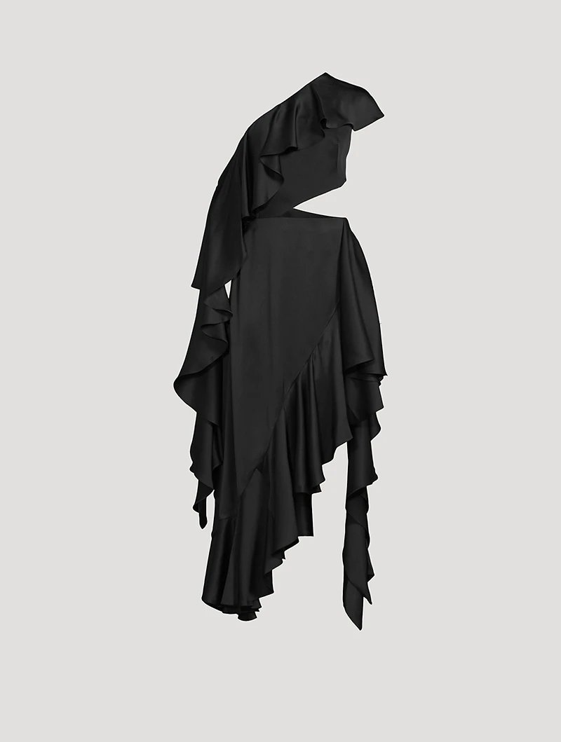 Asymmetric Ruffled Silk Dress