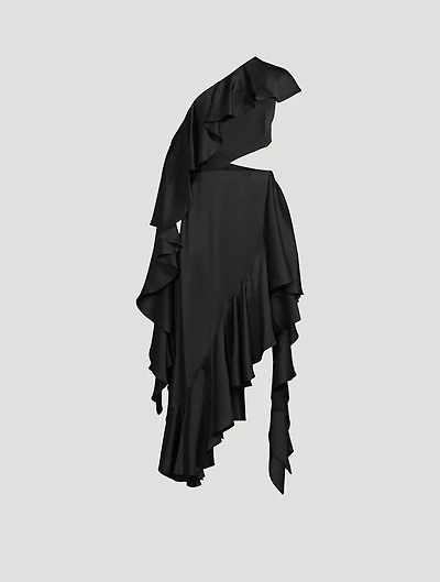 Asymmetric Ruffled Silk Dress