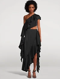 Asymmetric Ruffled Silk Dress