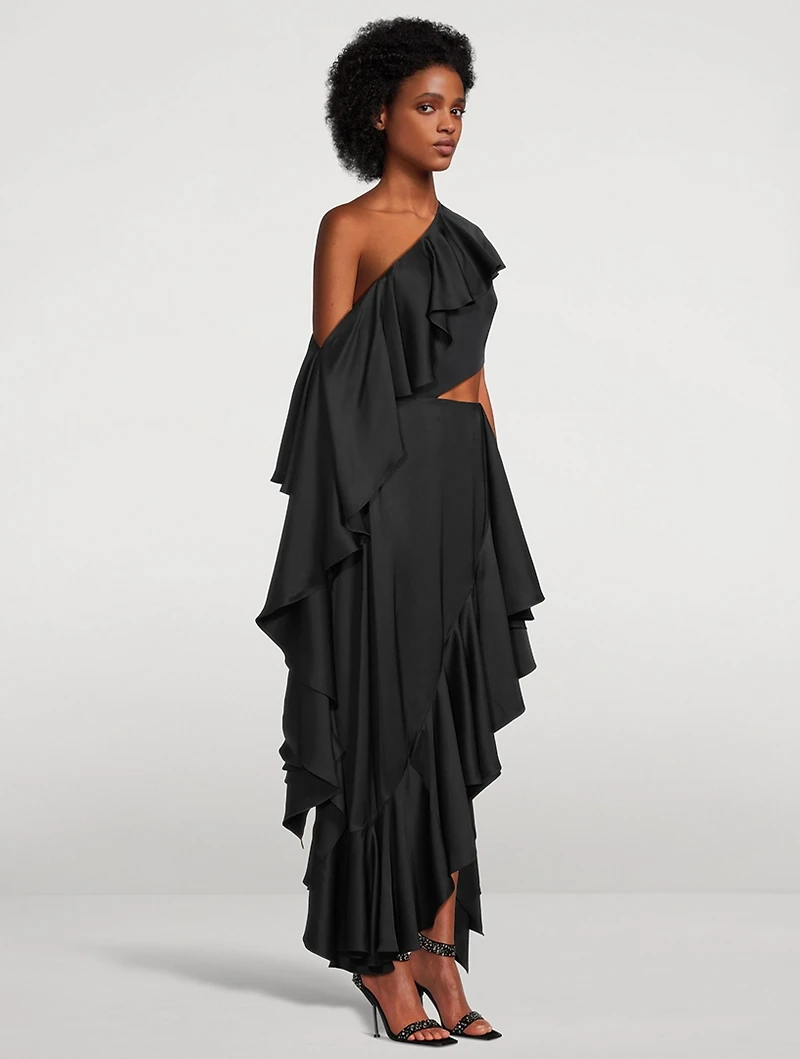 Asymmetric Ruffled Silk Dress