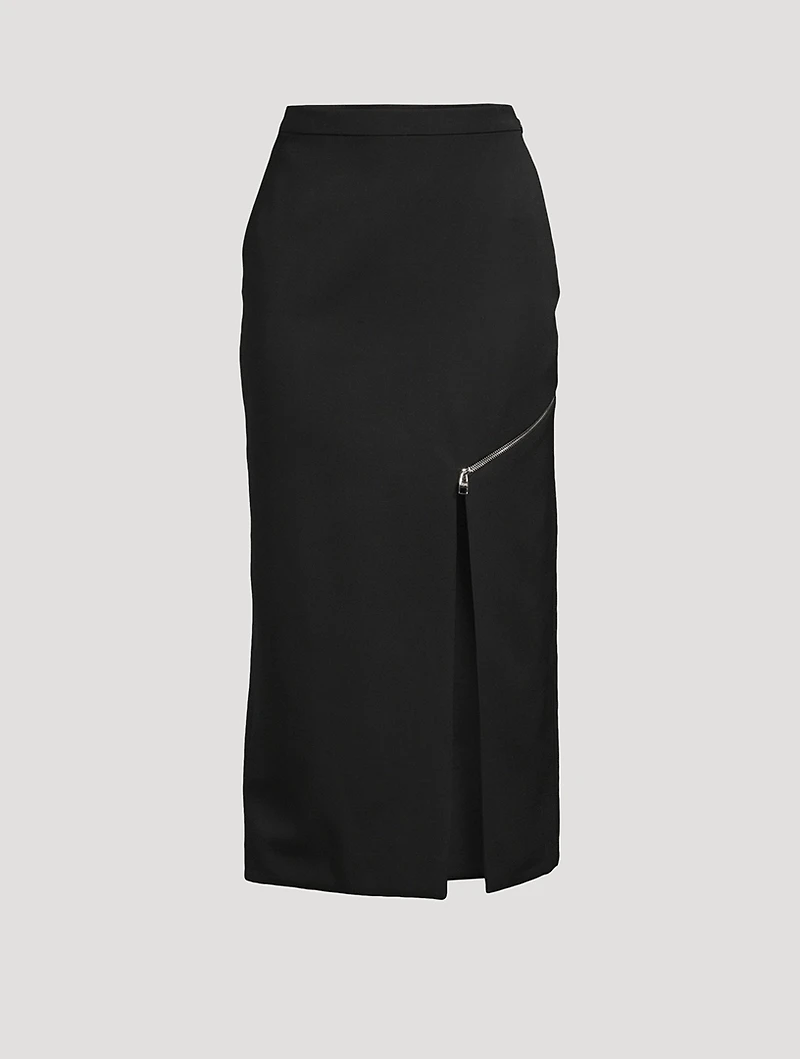 Slashed Wool Pencil Skirt