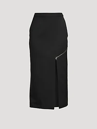 Slashed Wool Pencil Skirt