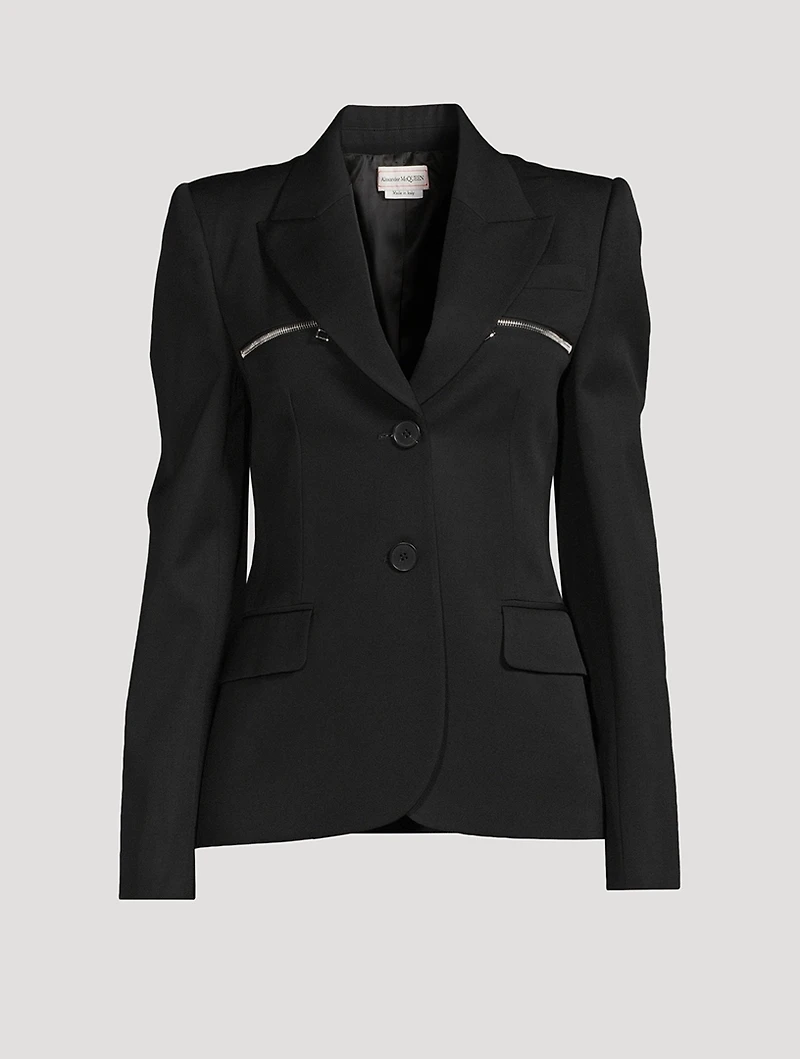 Zippered-Trimmed Wool Blazer
