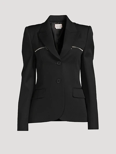 Zippered-Trimmed Wool Blazer