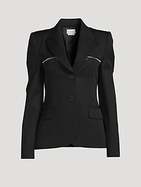 Zippered-Trimmed Wool Blazer