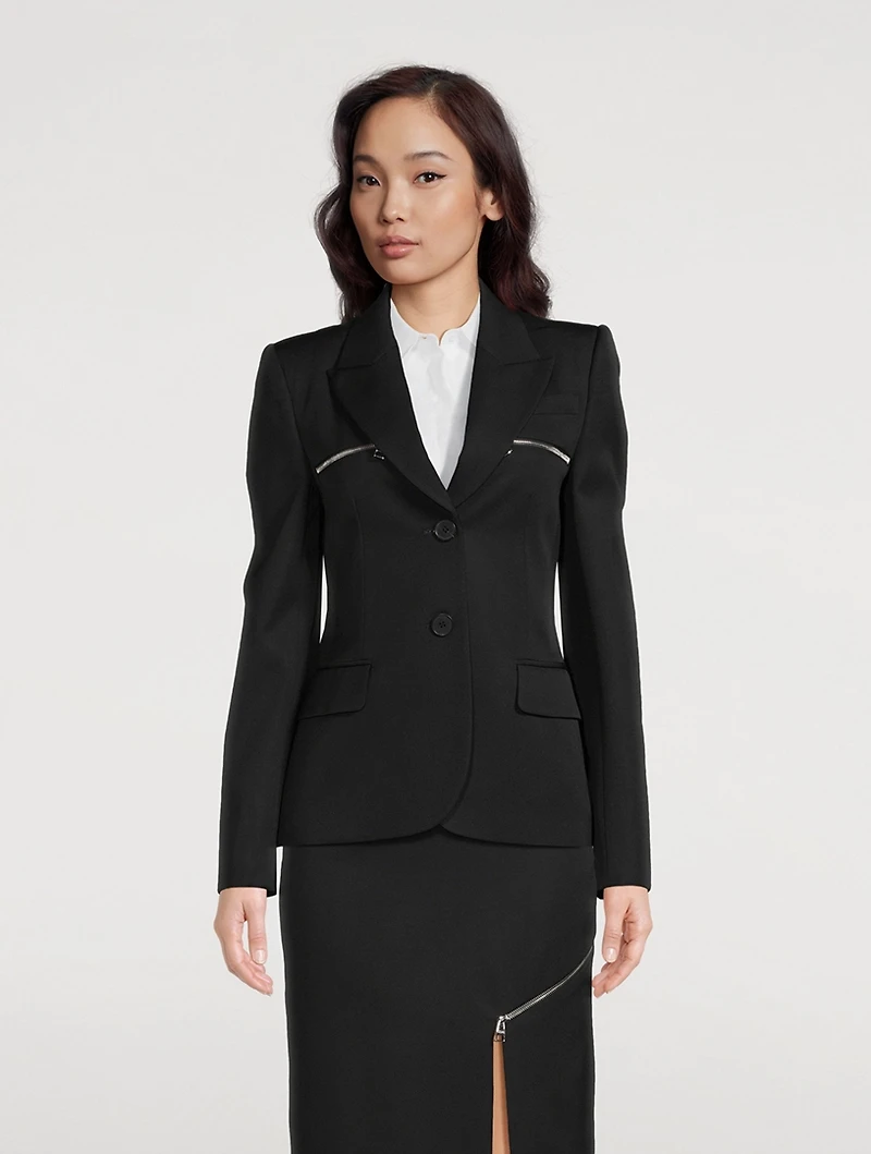 Zippered-Trimmed Wool Blazer