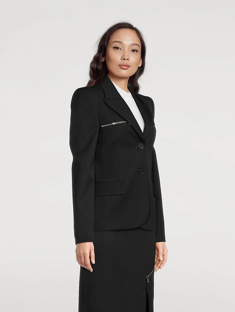 Zippered-Trimmed Wool Blazer