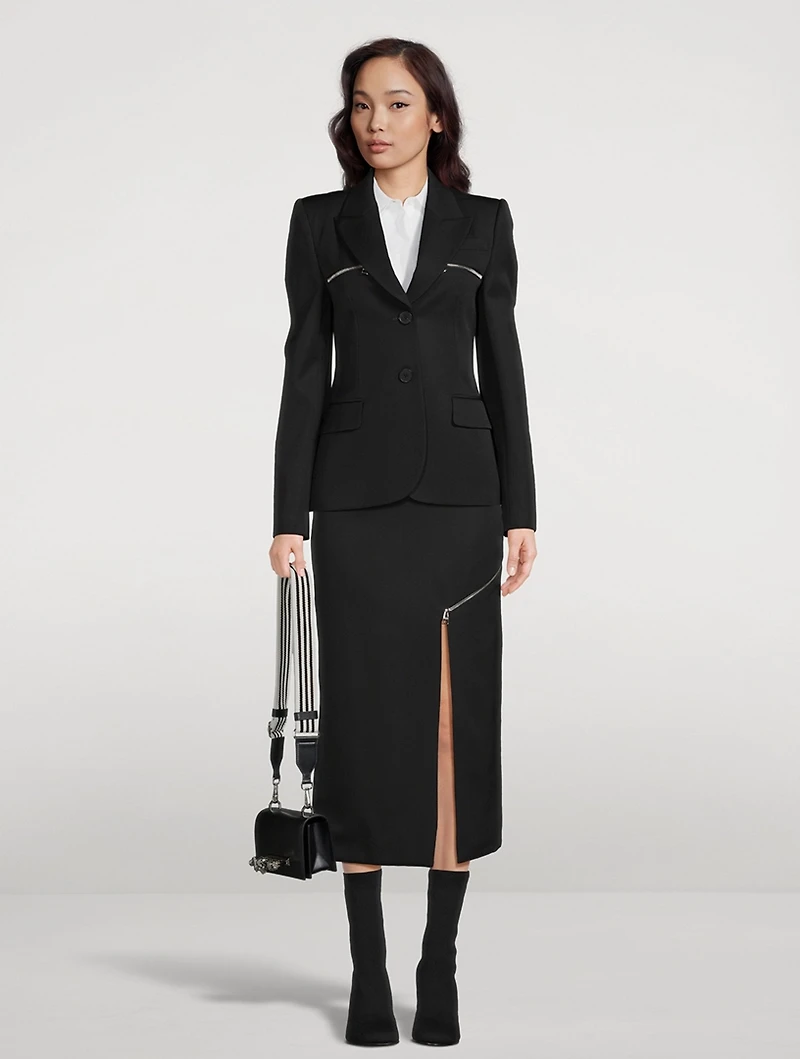 Zippered-Trimmed Wool Blazer